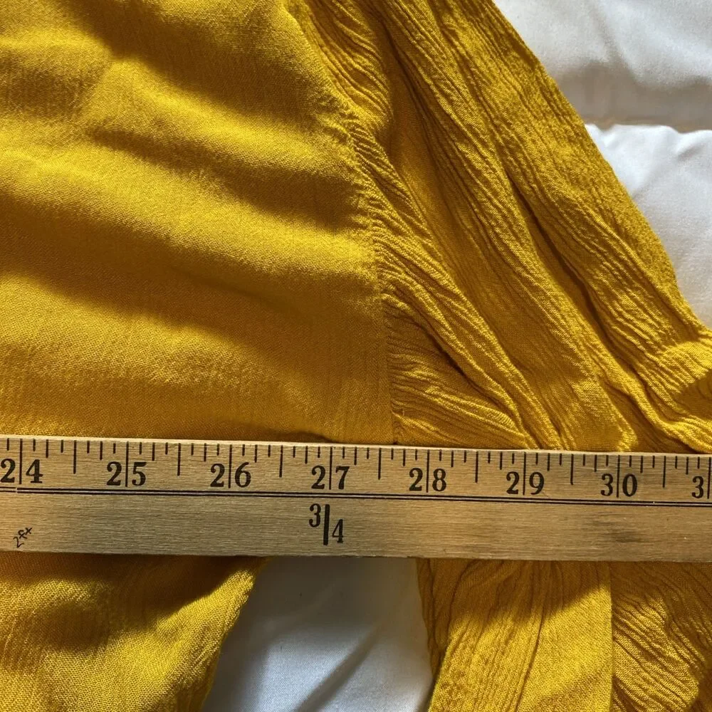 Loft Short Gathered Puff Sleeve Ladies Top Medium Mustard Yellow
